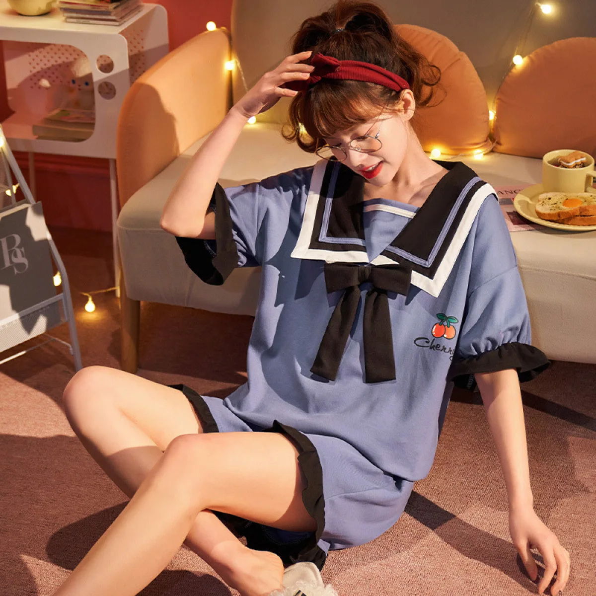 100% Cotton Women Pajamas Sets Bow Pyjamas Famale Loungewear Pijamas Short Sleeve T-Shirt Shorts Suit Sleepwear Nightwear