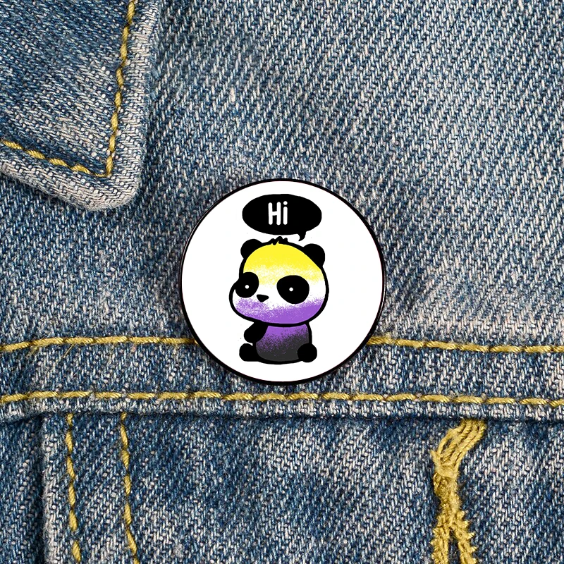 

Non binary panda 'hi Pin Custom Brooches Shirt Lapel teacher tote Bag backpacks Badge Cartoon gift brooches pins for women