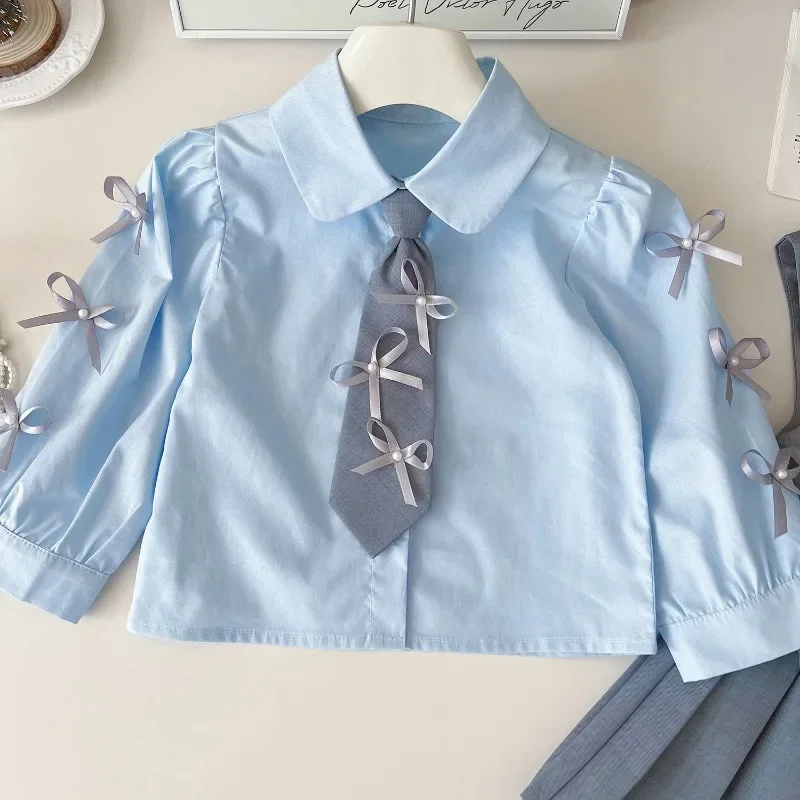 garnitury dziewczęce jesienno-wiosenna koszula z długim rękawem + kamizelka spódnica moda dziewczynka sukienka sukienki dziecięce jesień maluch