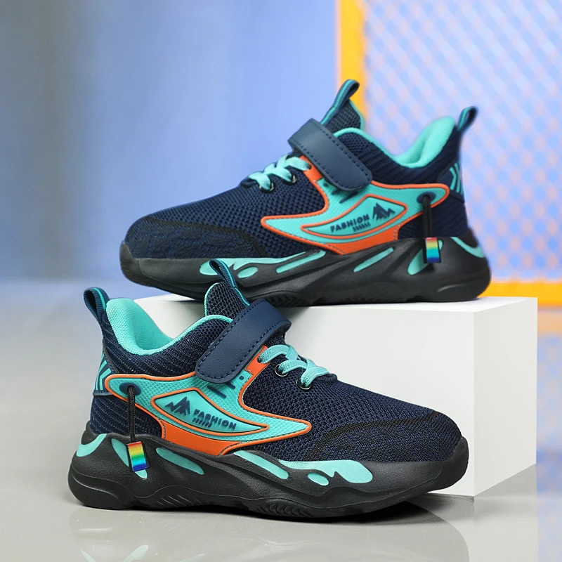 Children's Fashion Sports Shoes Boys Girls Running Outdoor Sneakers Breathable Soft Bottom Kids Lace-up Jogging Shoes