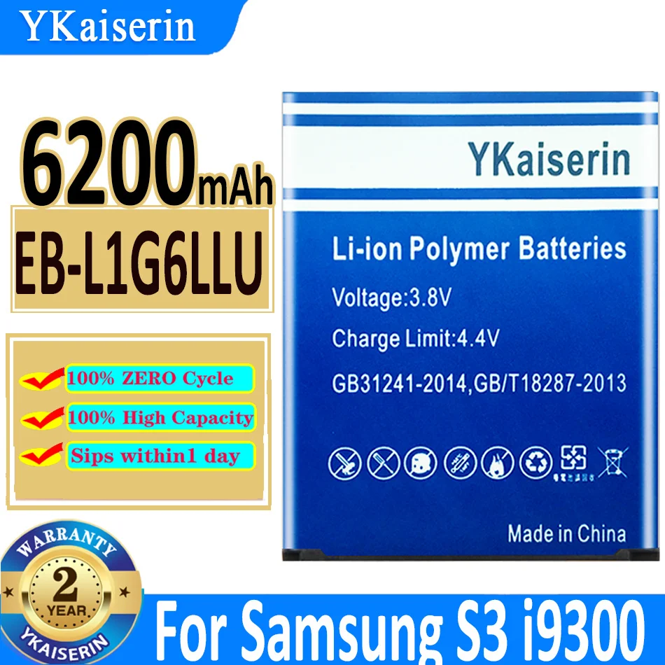 

6200mah YKaiserin Batery EB-L1G6LLU For Samsung Galaxy S3 SIII I9300 I9300i I9305 I9301 I9118 EB L1G6LLU Replacement Bateria