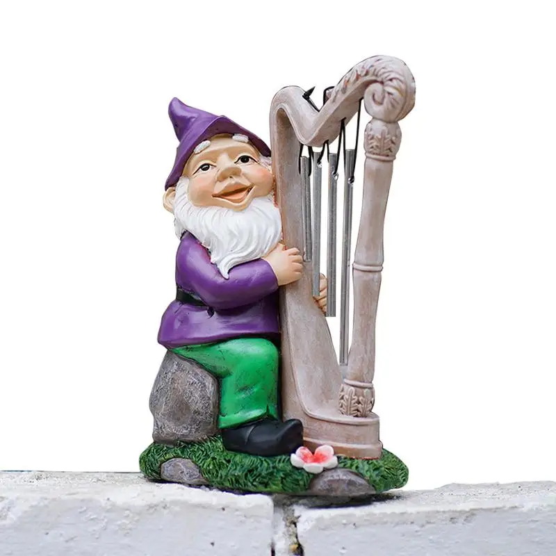 

Funny Garden Gnomes Statues Resin Garden Statue Outdoor Decorations With Harp Wind Chime Funny Gnomes Statue For Garden Home