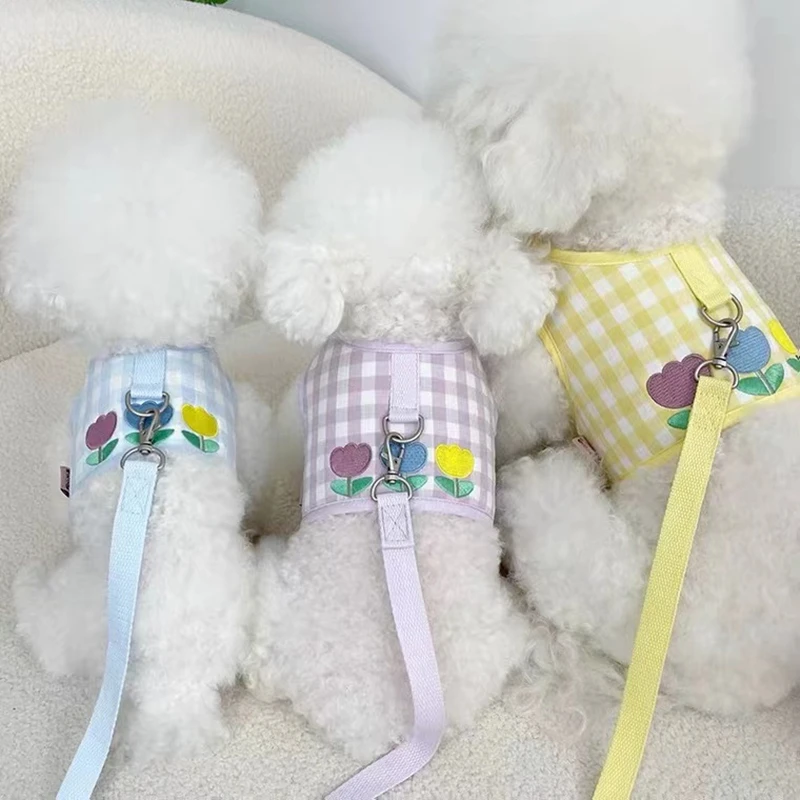 

Кружевной Цветочный поводок для собак и кошек комплект Регулируемый жилет для питомца щенок котята платье принцессы юбка для прогулок аксе...