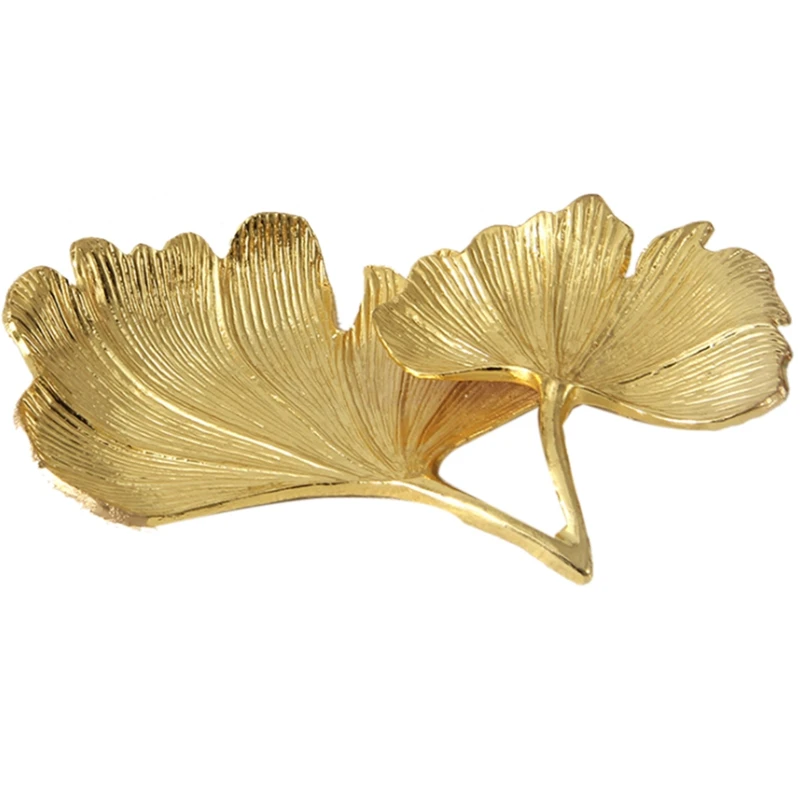 

2X Gold Leaf Ginkgo Biloba Leaf Decorative Tray Gold Jewelry Tray Desk Decorative Dish Organizer Tray For Ring Necklace Retail