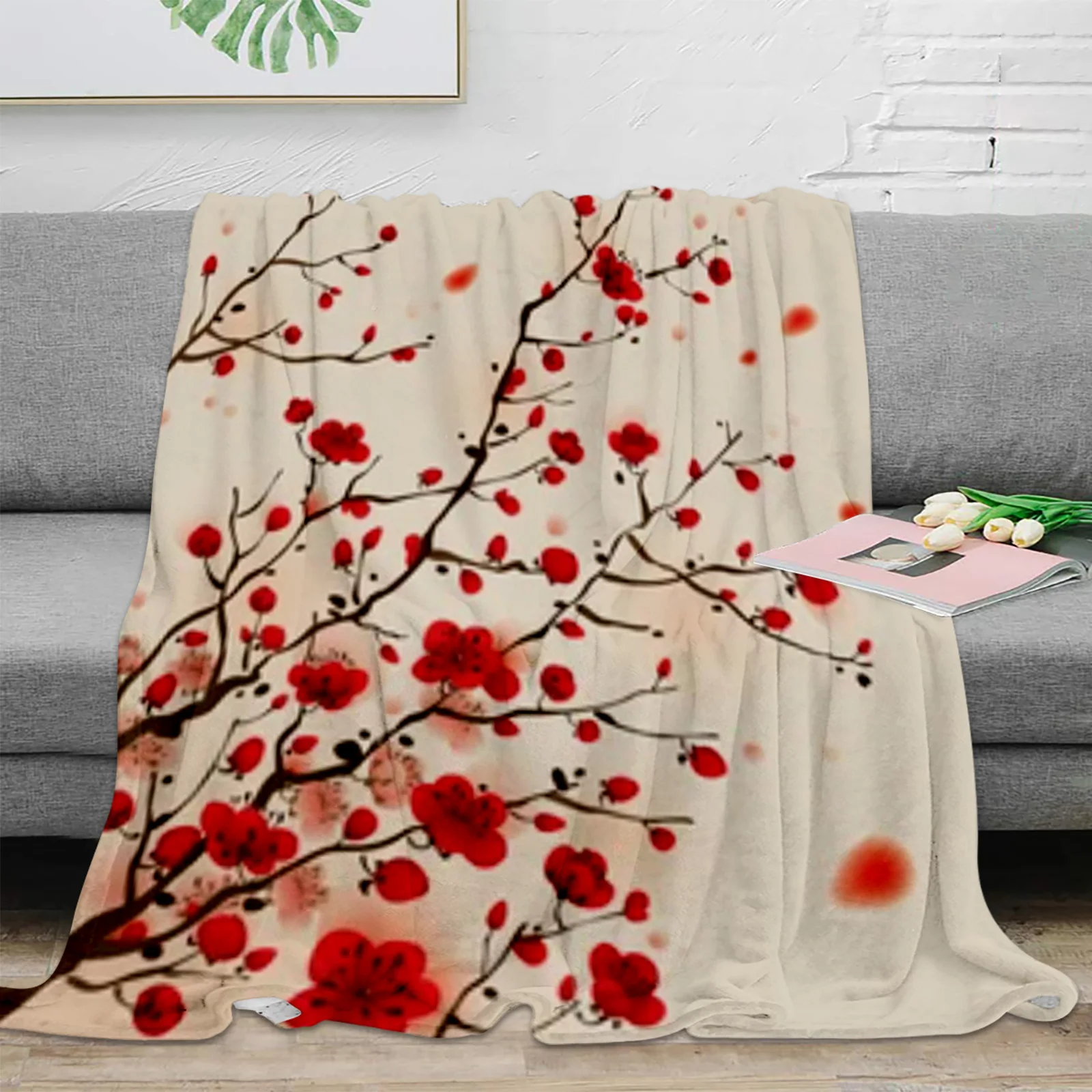

Plum Blossom In Spring Throw Blanket For Sofa Bed Bedroom Bedspread Soft Microfiber Flannel Throw Blanket For Kids Gifts