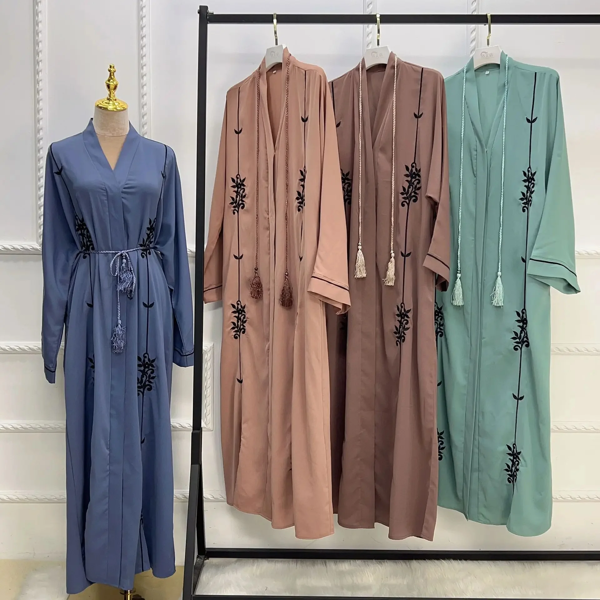 

Рамадан яркий Abaya мусульманский Элегантный вышитый открытый кафтан весеннее женское платье мусульманское женское платье Дубай легкое кимоно