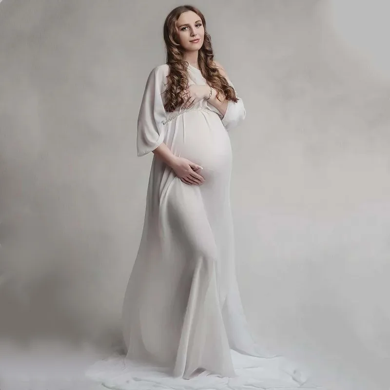 Free Size Boho Maternity Photography Long Dresses See Through Chiffon Pregnancy Photo Shoot Dresses enlarge