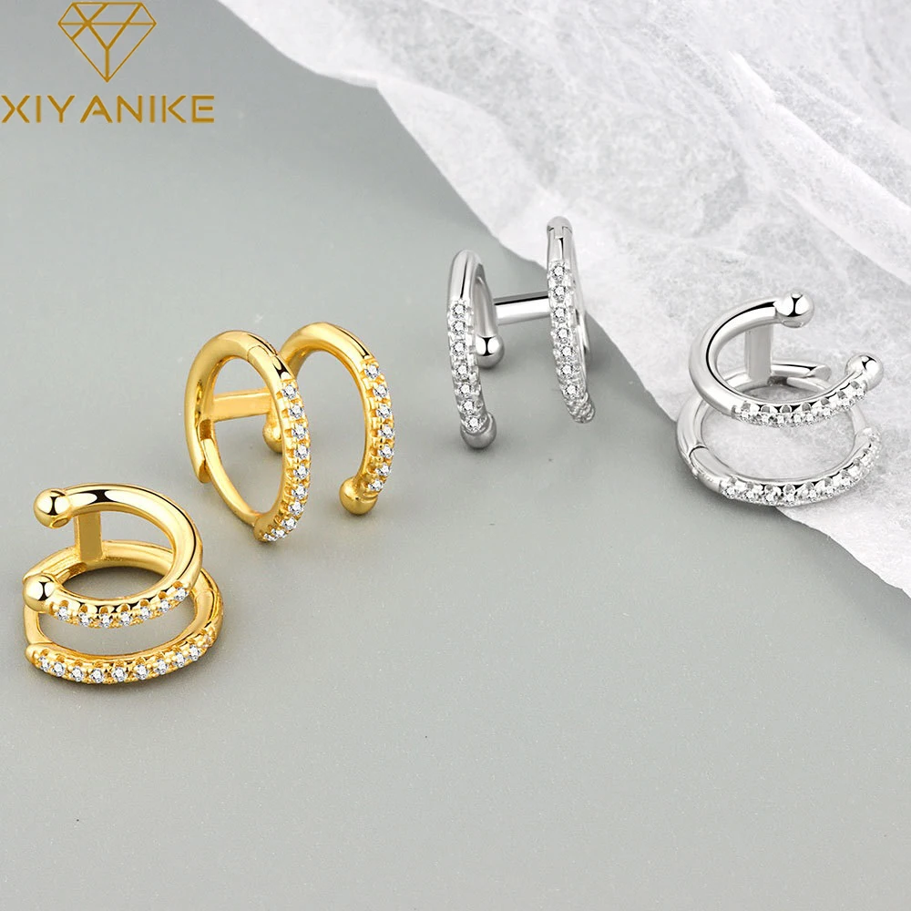 XIYANIKE Zircon Ear Buckle Double Circle Hoop Earrings For Women Luxury Girl Fashion Trendy Jewelry Accessories сережки женские