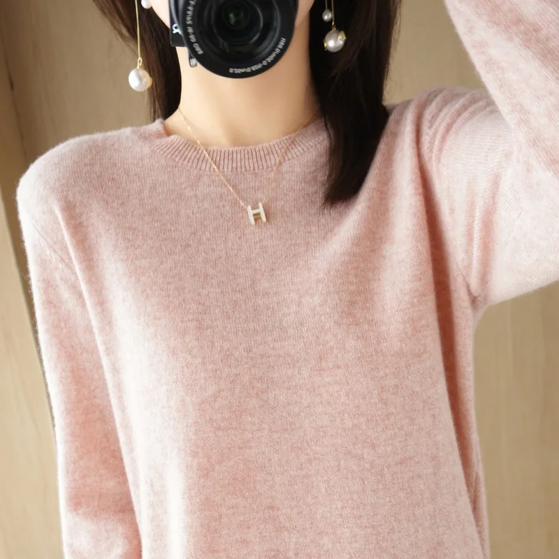 

Long sleeved solid color casual round neck jacket for autumn and winter 2022 gray
