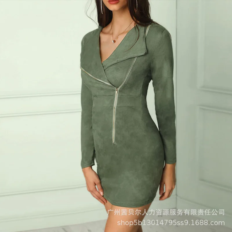 

Dresses for women 2022 new side zipper frosted velvet dress spring and autumn sexy tight mini dress