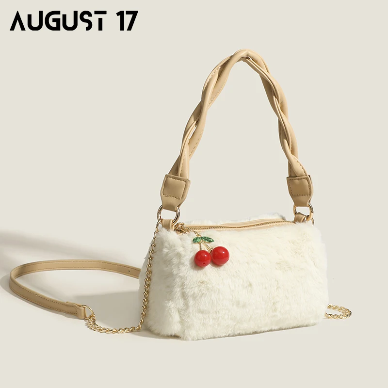 

Hot selling Christmas cherry girls cute high quality plush soft crossbody bag chain fashion shoulder bag