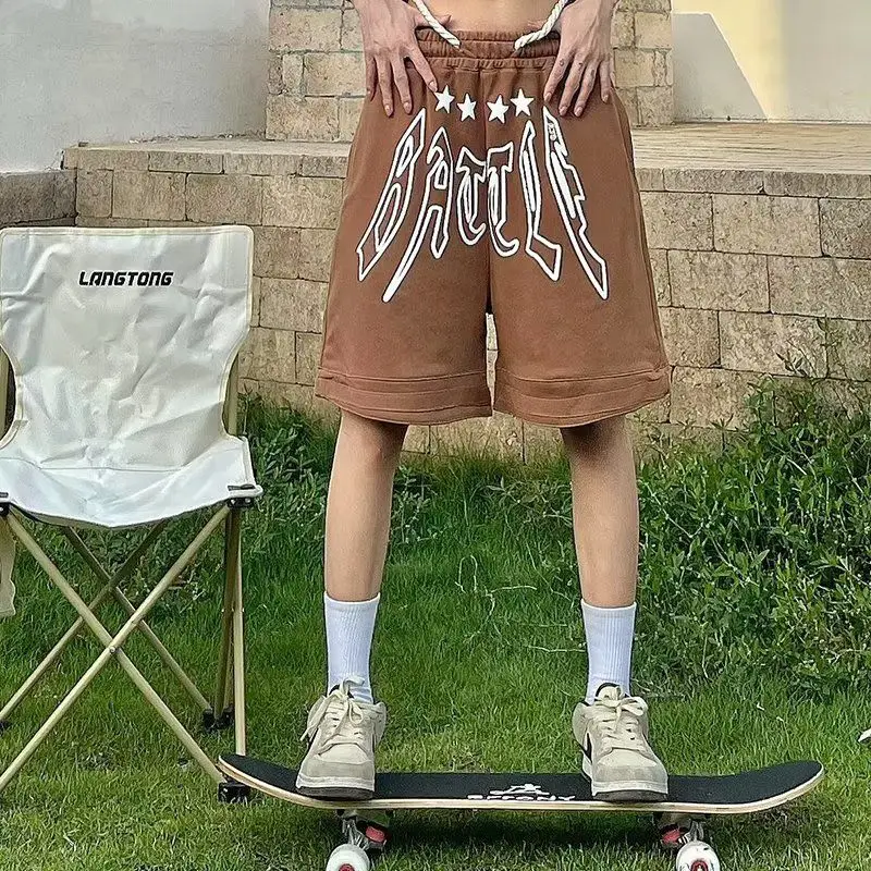 American High Street Hip Hop Star Letter Printed Capris Women's Summer Drawstring Sports Loose Relaxed Trendy Shorts