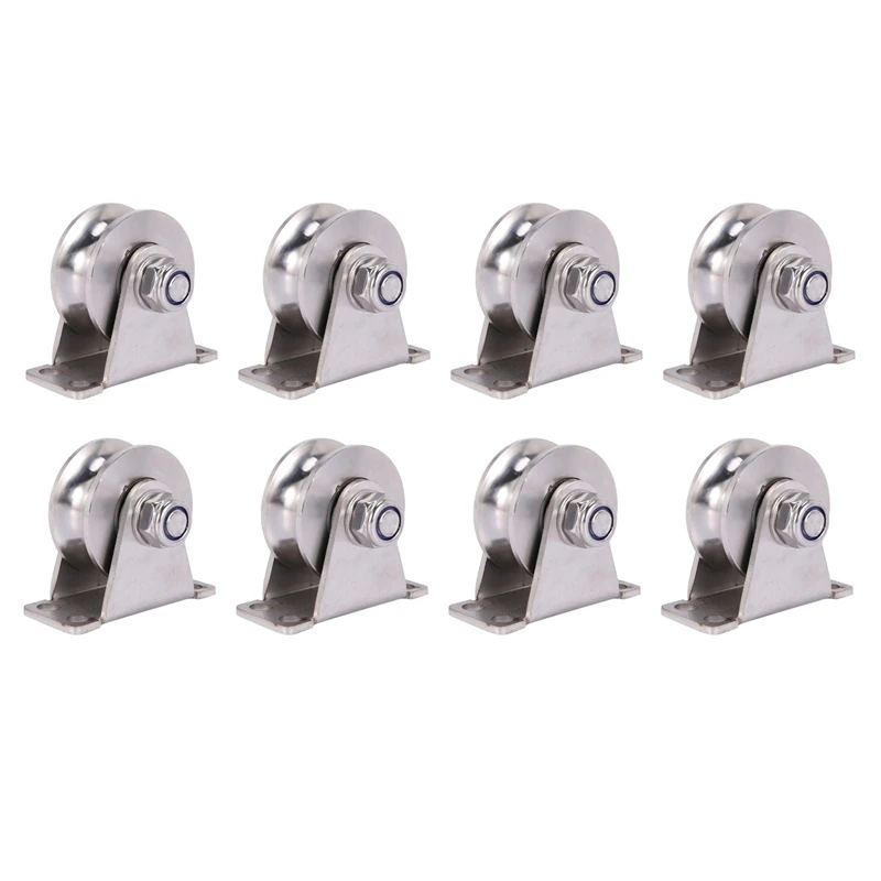 

New 8Pack U-Type Stainless Steel Pulley Block Mute Bearings Groove Sliding Roller Track Wheel