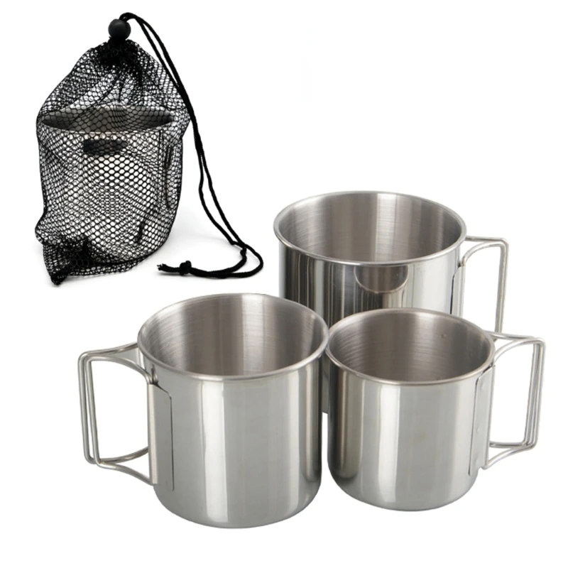 

Camping Cup Stainless Steel Pot Portable Water Mug Cup with Foldable Handle 220/330/500ml Camping Hiking Mug Drop Shipping