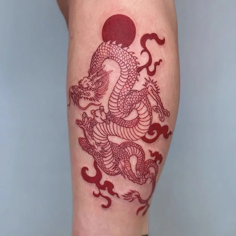 Водостойкая Временная тату-наклейка с рисунком красного дракона для мужчин и