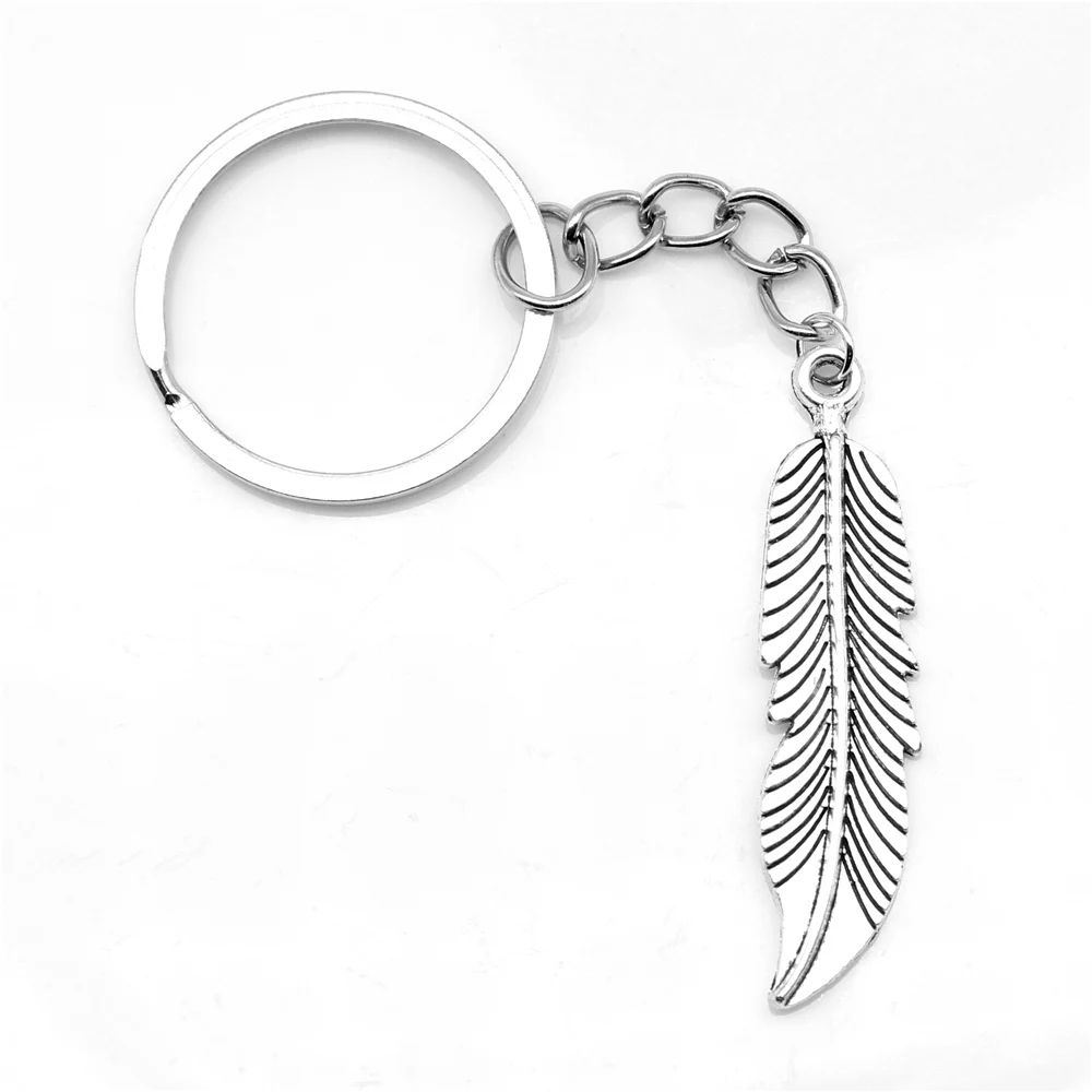 

1pcs Antique Silver Color 11x45mm Feather Keychain Handmade Jewerly Diy