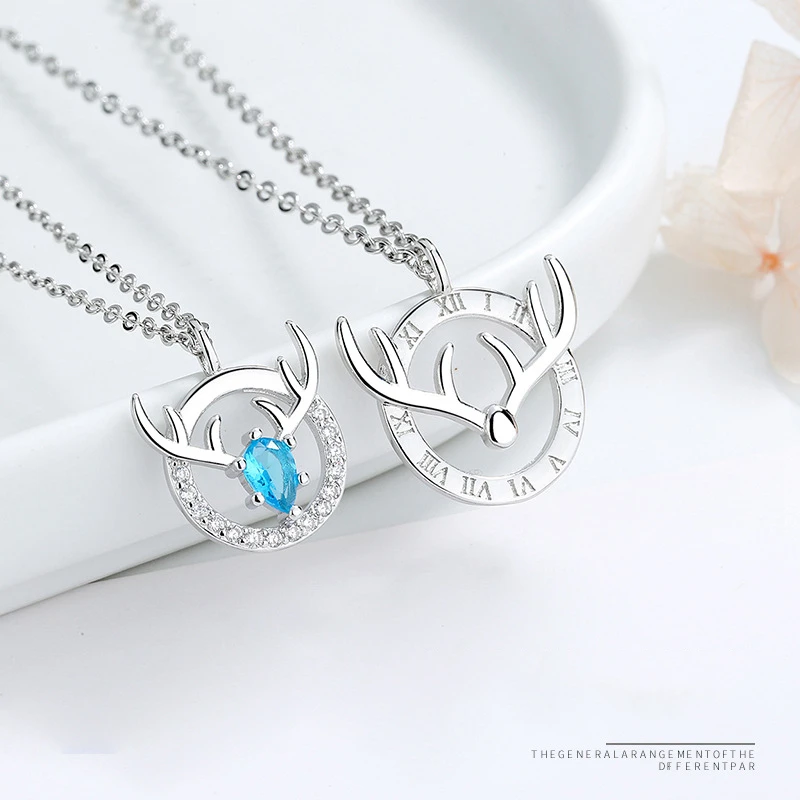 

New Stamp 925 Silver Color Couple Necklace Creative Round Deer Pendant Necklaces For Women Men Anniversary Party Jewelry Gifts