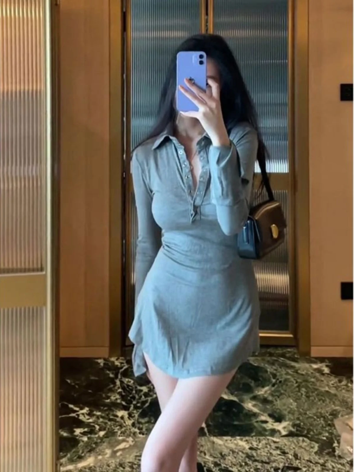 Pure Desire Sle Сексуальное платье с воротником-поло и длинными рукавами Женское