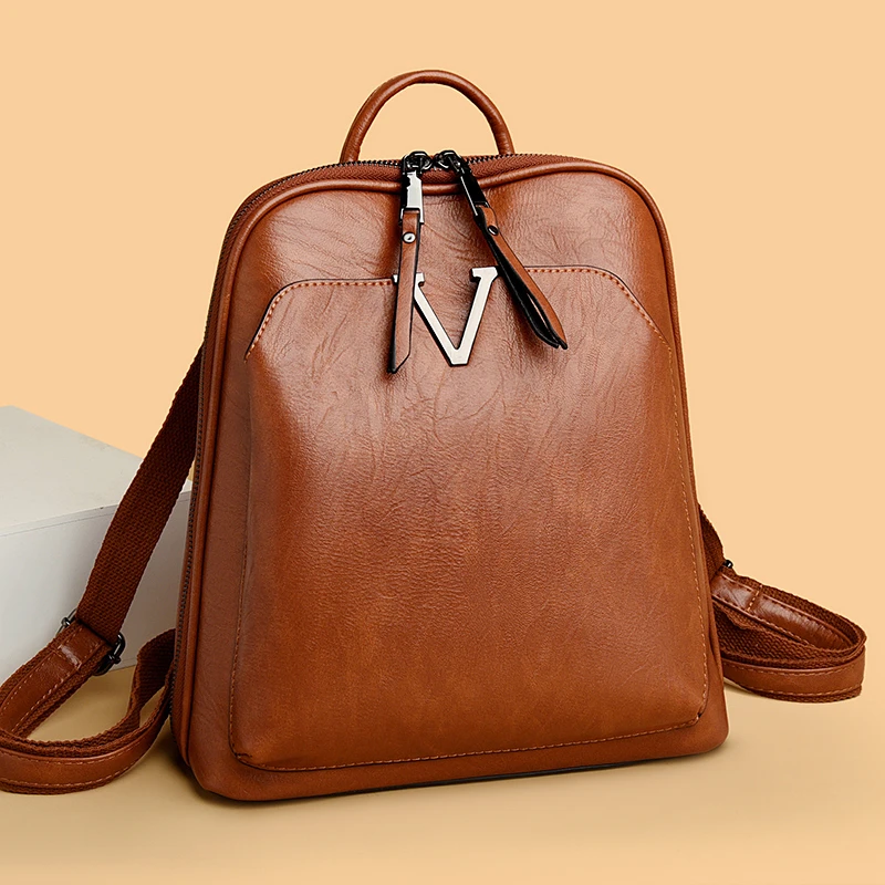 

2022 Casual Women Solid Color Leather Backpack For Girls High Quality Travel Backpack Large Capacity Fashion Backpacks For Women