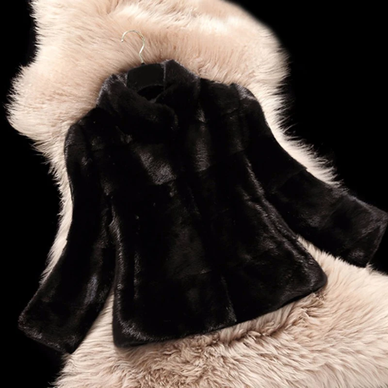 fox fur short coats white Women Winter autumn Faux Fur Coat Long Sleeve Solid Color Blue White Pink  2XL Ladies Outerwear