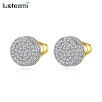 luoteemi rock style green cubic zirconia round stud earrings for cool men or women two color fashion jewelry gift brincos