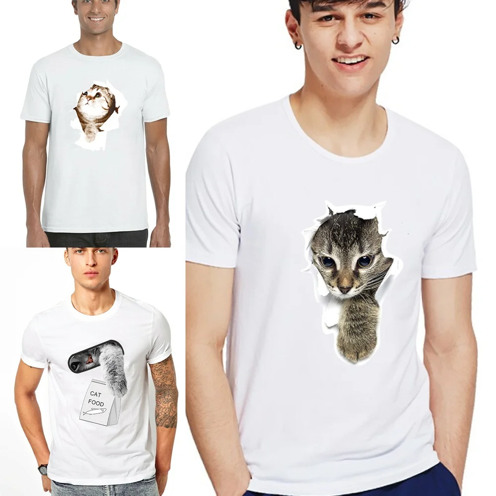 

Summer Tees Men Short Sleeve Tops Fashion Cute Cat Print T-shirt Casual Short Sleeve O-neck Stretched T Shirt for Men Streetwear