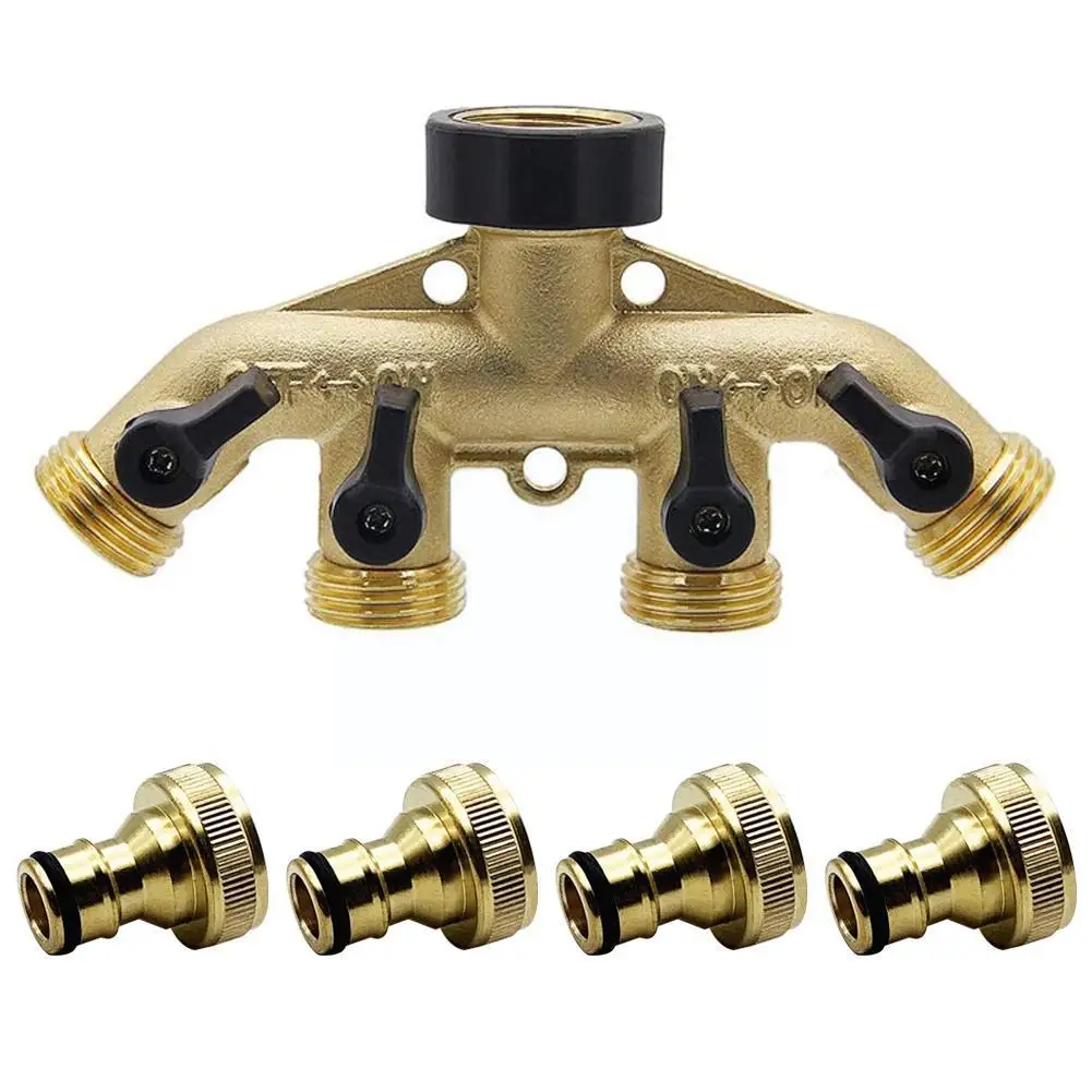 

3/4" Threaded 4 Way Hose Diverter Garden Irrigation Garden Faucet Hose Euro/US Standard Adapter Valve Water Splitter Contro R4M1