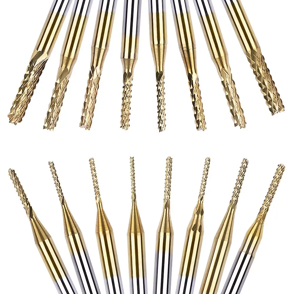 Карбидный Фрезерный резак с титановым покрытием, Фрезы с ЧПУ, концевые фрезы для печатной платы, 0,8 мм-3,175 мм