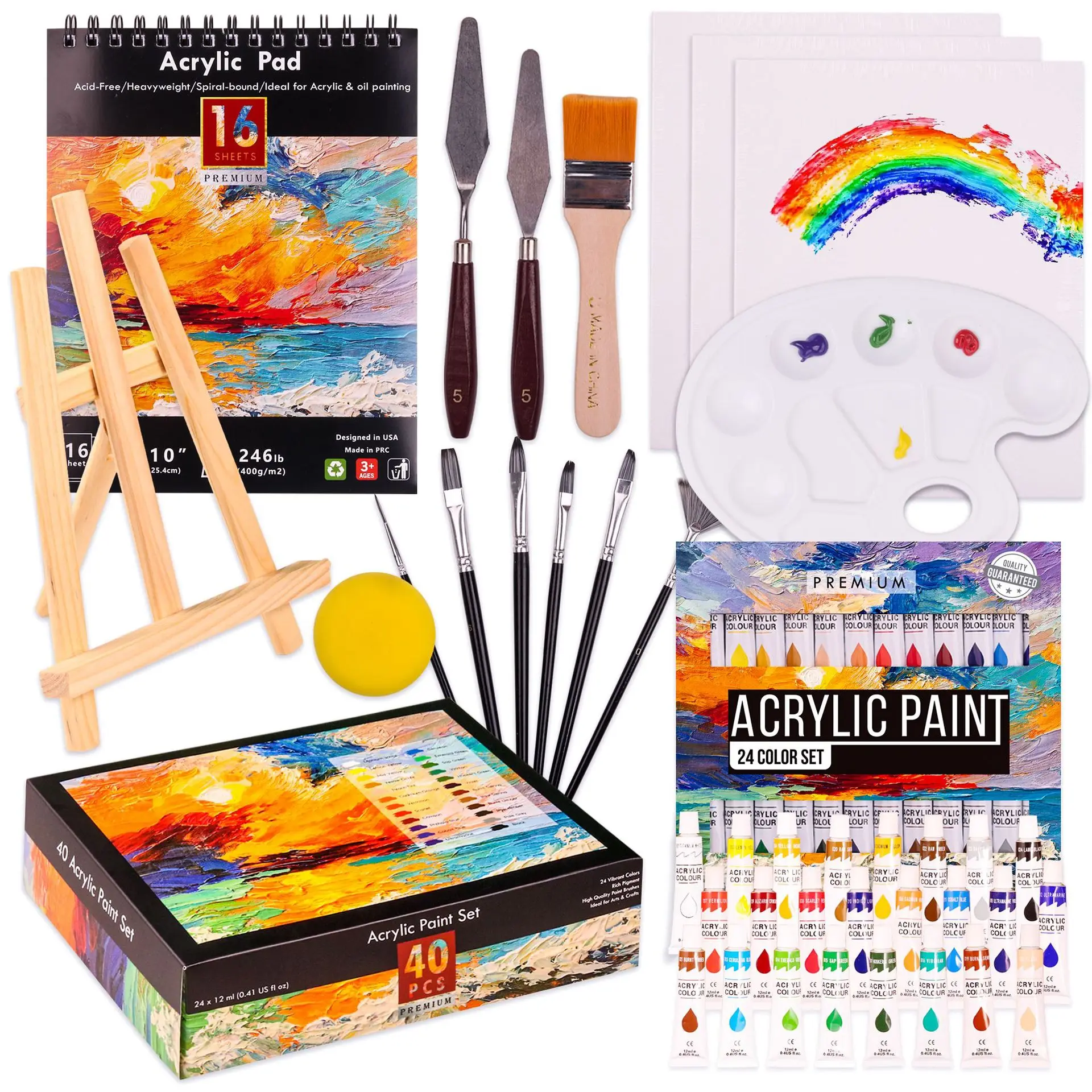 New Acrylic Paint Set Art Acrylic Paintbrush 24 Colors 12ml Acrylic Paint Bright Color High Quality School Home Art Supply