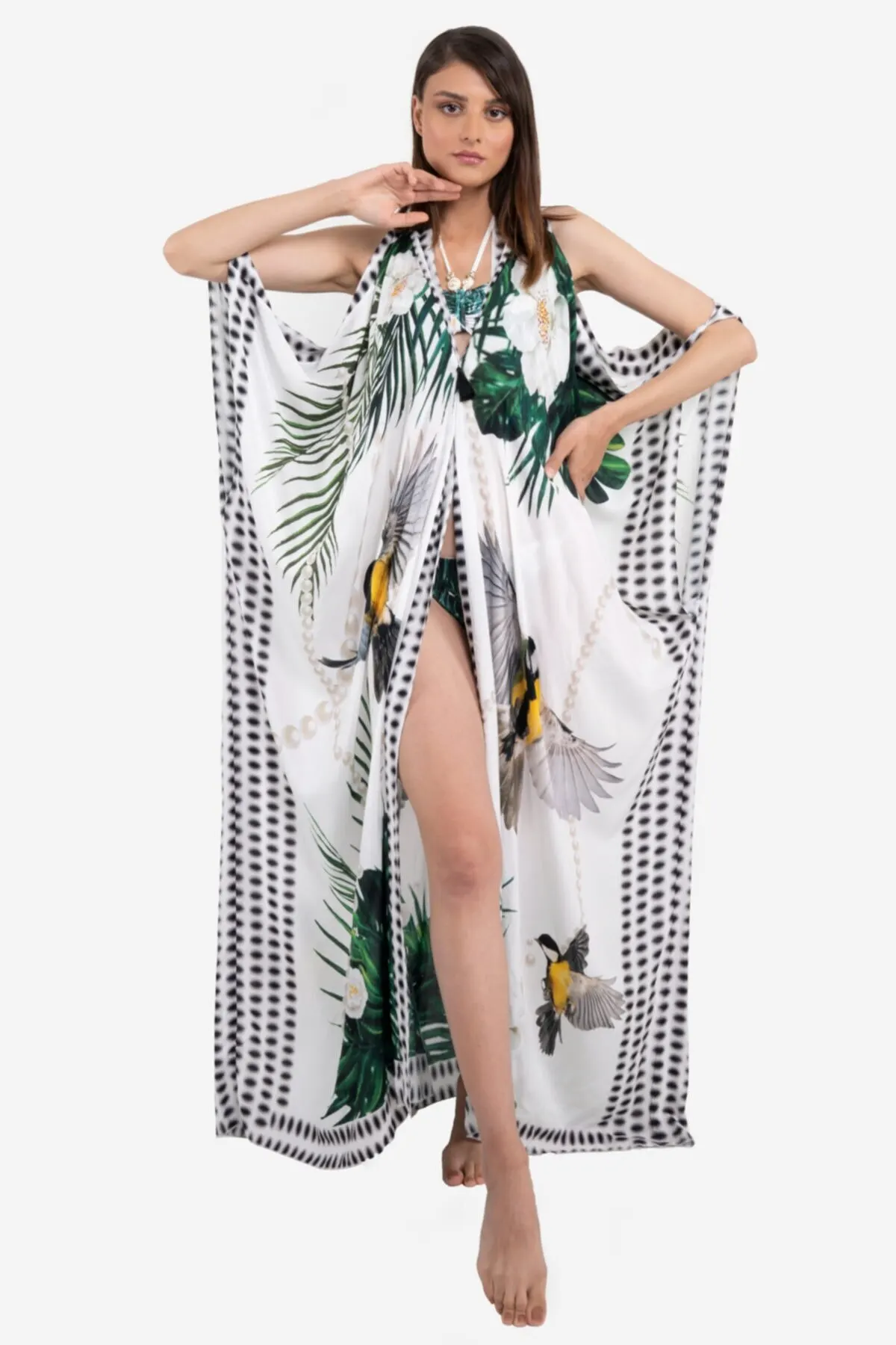 

Women's Pareo Shoulder Detailed Printed Kaftan Swimwear Cover Dress Sexy Tunic Suit Beachwear Female Beach Bikini Cover