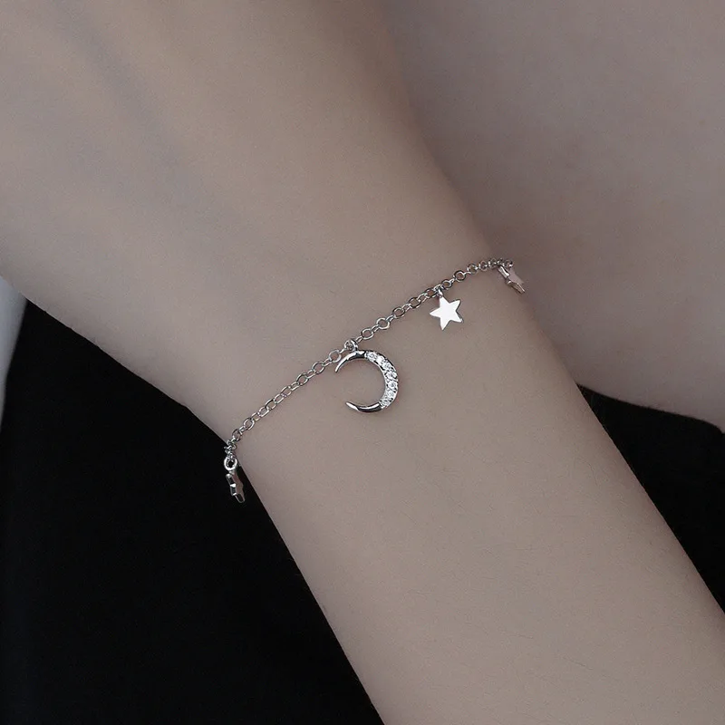 

Zircon Star Moon Bracelet Gift Adjustable Alloy Thin Link Bracelet with Star Moon Charms Bracelet Charm Chain Bracelet for Women