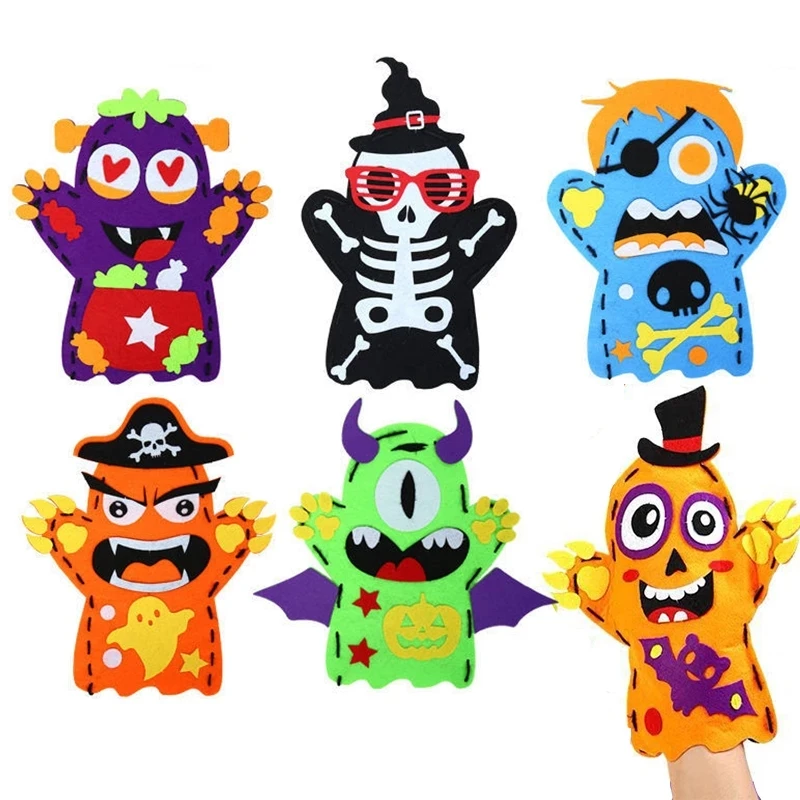 3Pcs DIY Hand Puppet Craft Toy Felt Halloween Kids Party Favors  Kindergarten Activity Material Pack Cartoon Decoration Gifts
