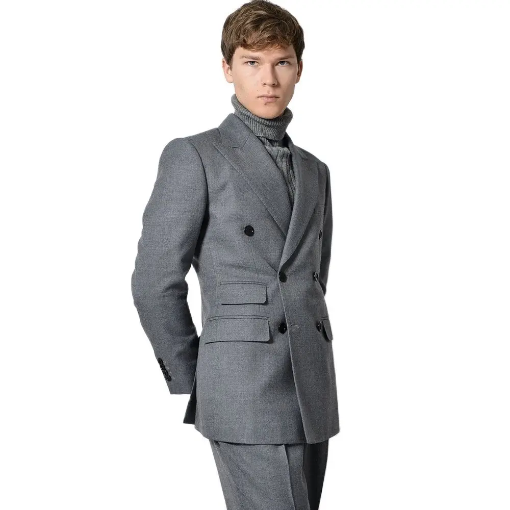 

Мужской костюм из двух предметов, двубортный пиджак и брюки, приталенный силуэт, на свадьбу, для жениха, официальная Мужская одежда, индивидуальный пошив