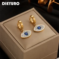 dieyuro 316 stainless steel blue rhinestone eye earrings for women 2022 new fashion girls body jewelry party gift bijoux femmes