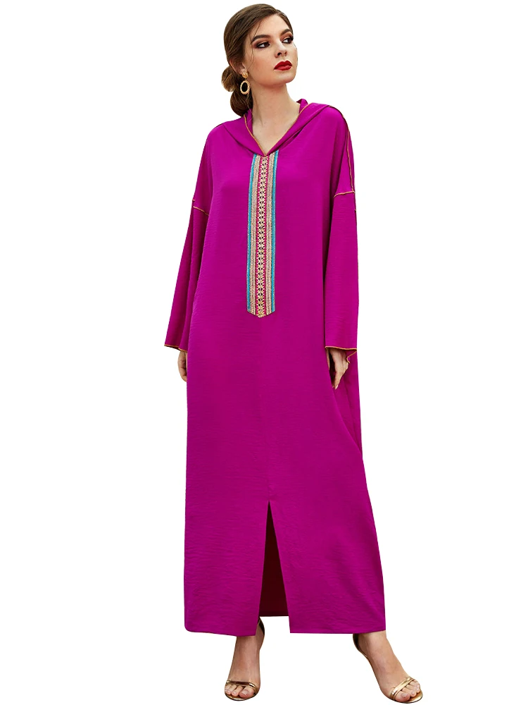 

Платье-Макси женское с длинным рукавом, капюшоном и вышивкой