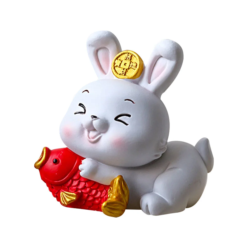 

Rabbit Bunny Figurine Decor Miniature Zodiac Statue Year Figurines Resin Desktop Animalnew Decoration Chinese Figure Tiny