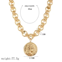 wangaiyao new fashion personality exaggerated retro head coin necklace female personality temperament thick chain big name penda