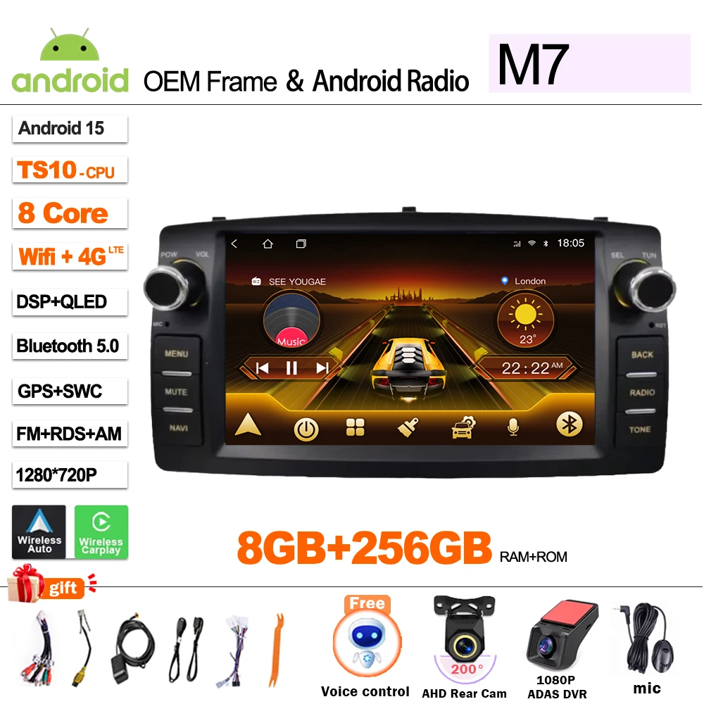 

Android 15 для Toyota Corolla E120 2003-2011 автомобильный радиоприемник мультимедийный видеоплеер Carplay интеллектуальная система сенсорный экран RDS 5G