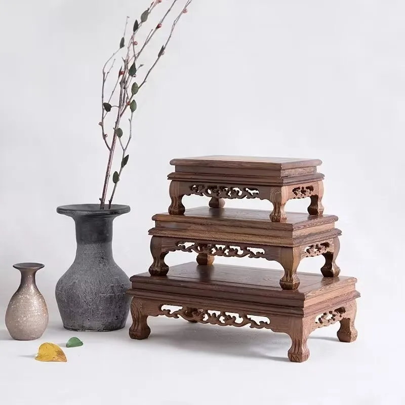 

Retro Wood Stand Ornament Crafts For Flower Pot Teapot Shelves Zen Buddha Statue Incense Burner Base Stand Display Home Decor