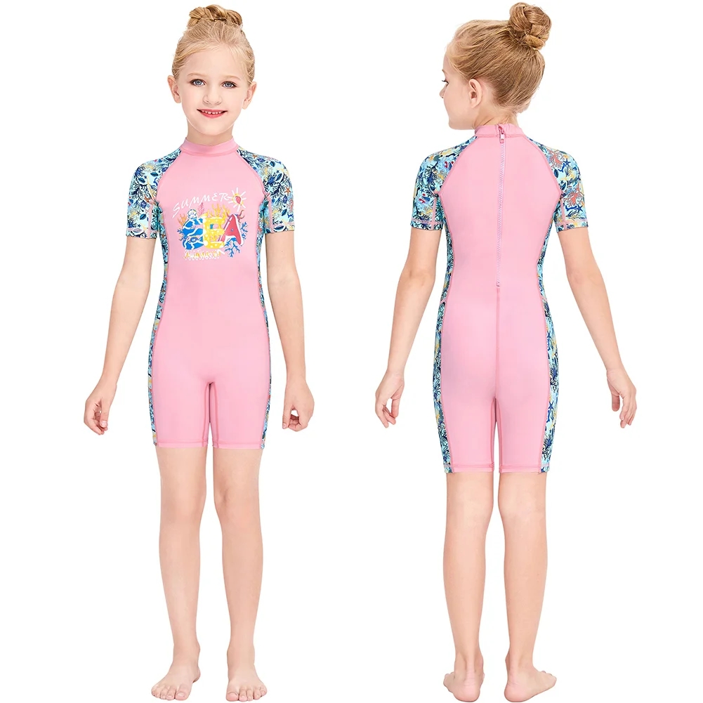 New Neoprene Children Wetsuit Swimwear Girls Short Sleeve Quick-Dry Surfing One-Piece Swimsuit Wet Suit Girl Bathing Diving | Спорт и