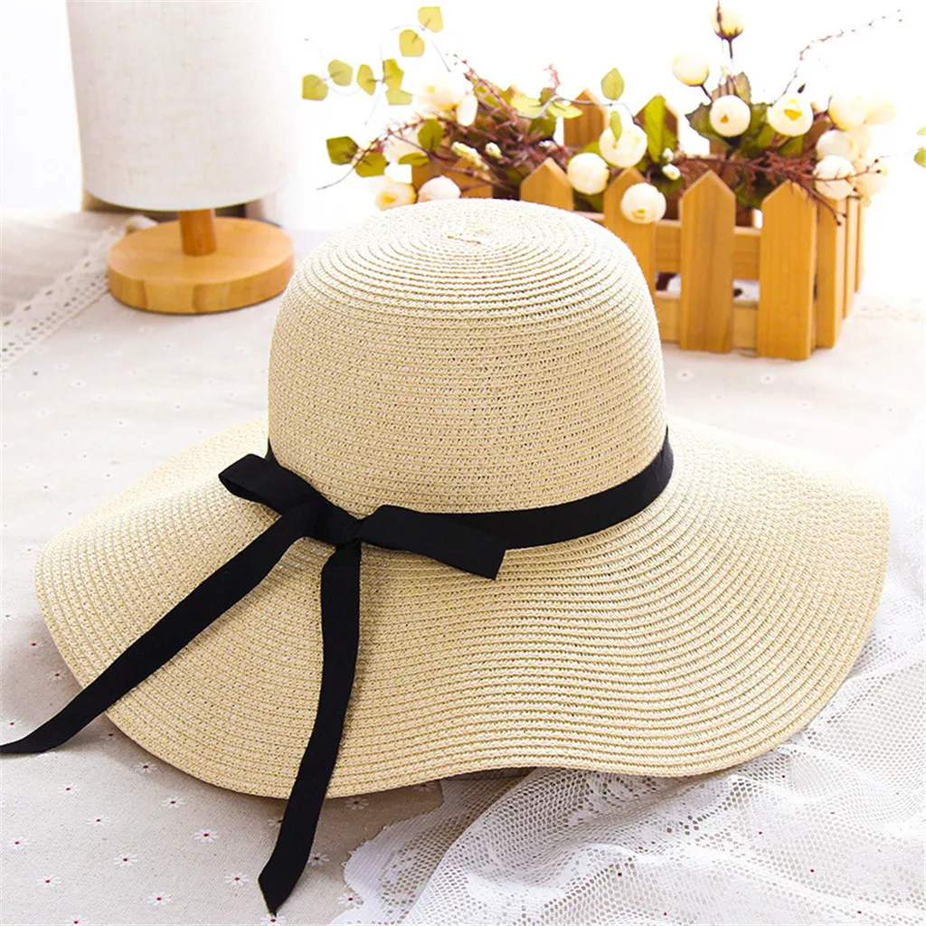 

Hat Foldable Beach Straw Wide Floppy Summer Ladies Sun Cap Women Brim Baseball Caps