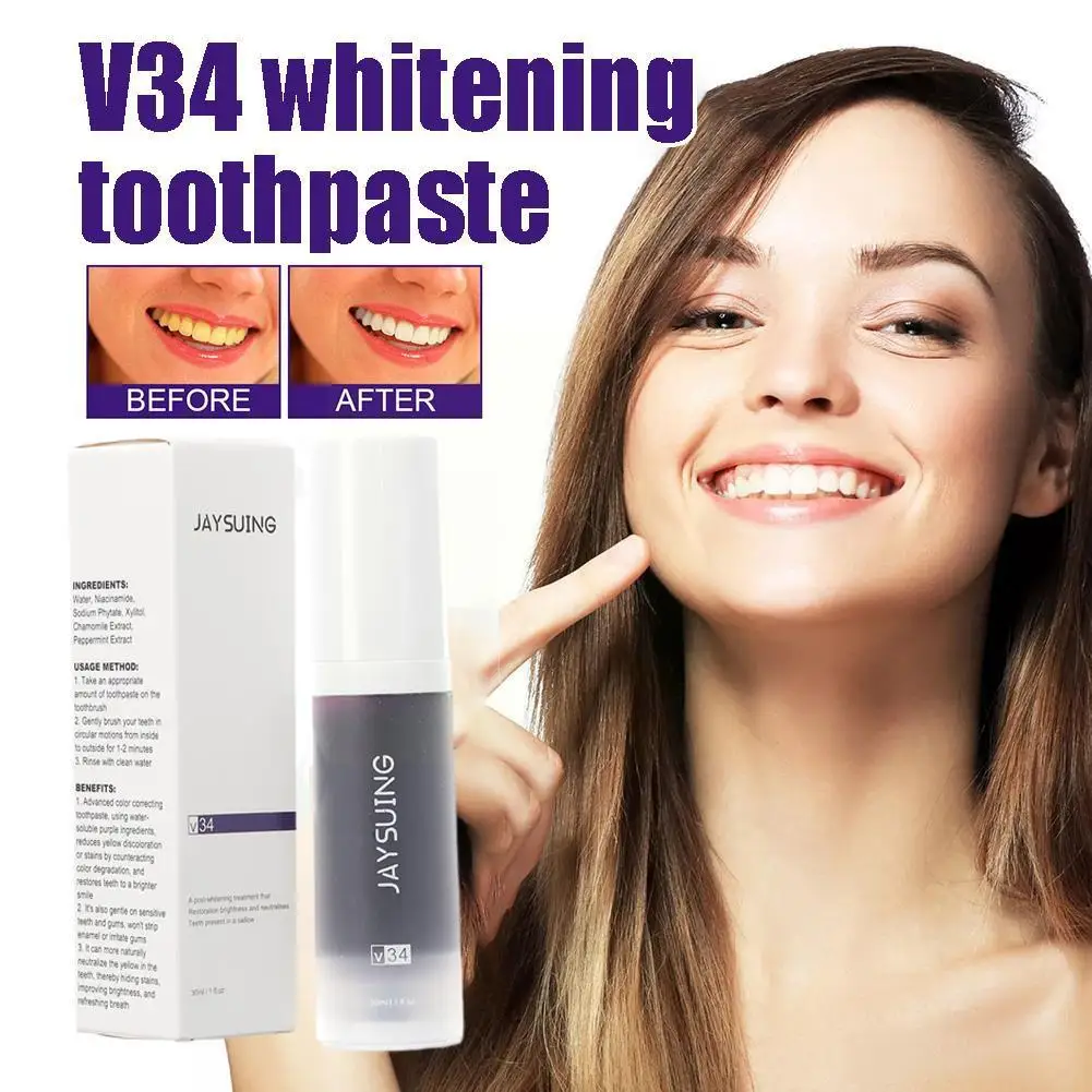 

30ml V34 Purple Whitening Toothpaste Dental Remove Odor Teeth Care Tooth Plaque Cream Tooth Stains Corrector Color Serum Or Z3K8