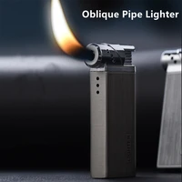 new oblique fire tobacco pipe gas lighter metal windproof cigarette butane lighter smoking accessories men gadgets promotion
