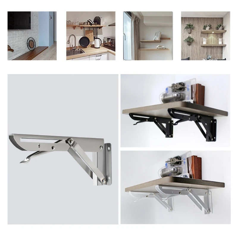

1 Pair Sturdy Folding Shelf Brackets Heavy Duty Metal Triangle Table Bench Folding Shelf Bracket 20In/18In/14In/12In/8In