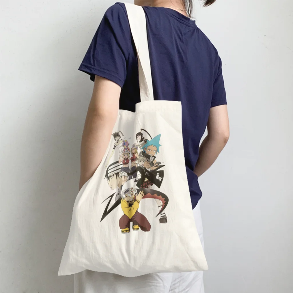 

Combat StatusHandbag Soul Eater Action Anime Shoulder Canvas Bags Unisex Storage Pocket Shopper HandBags Large Pouch Tote Bag