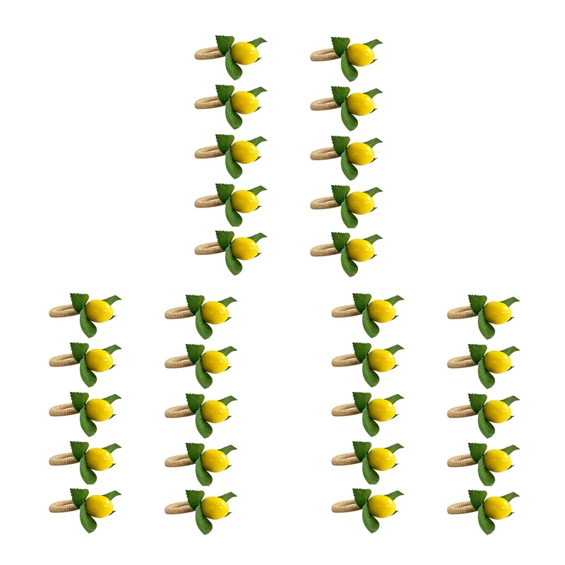 

30PCS Handmade Napkin Rings Yellow Faux Lemon with Vine Napkin Ring for Wedding, Dinner Party, Banquet, Serviette