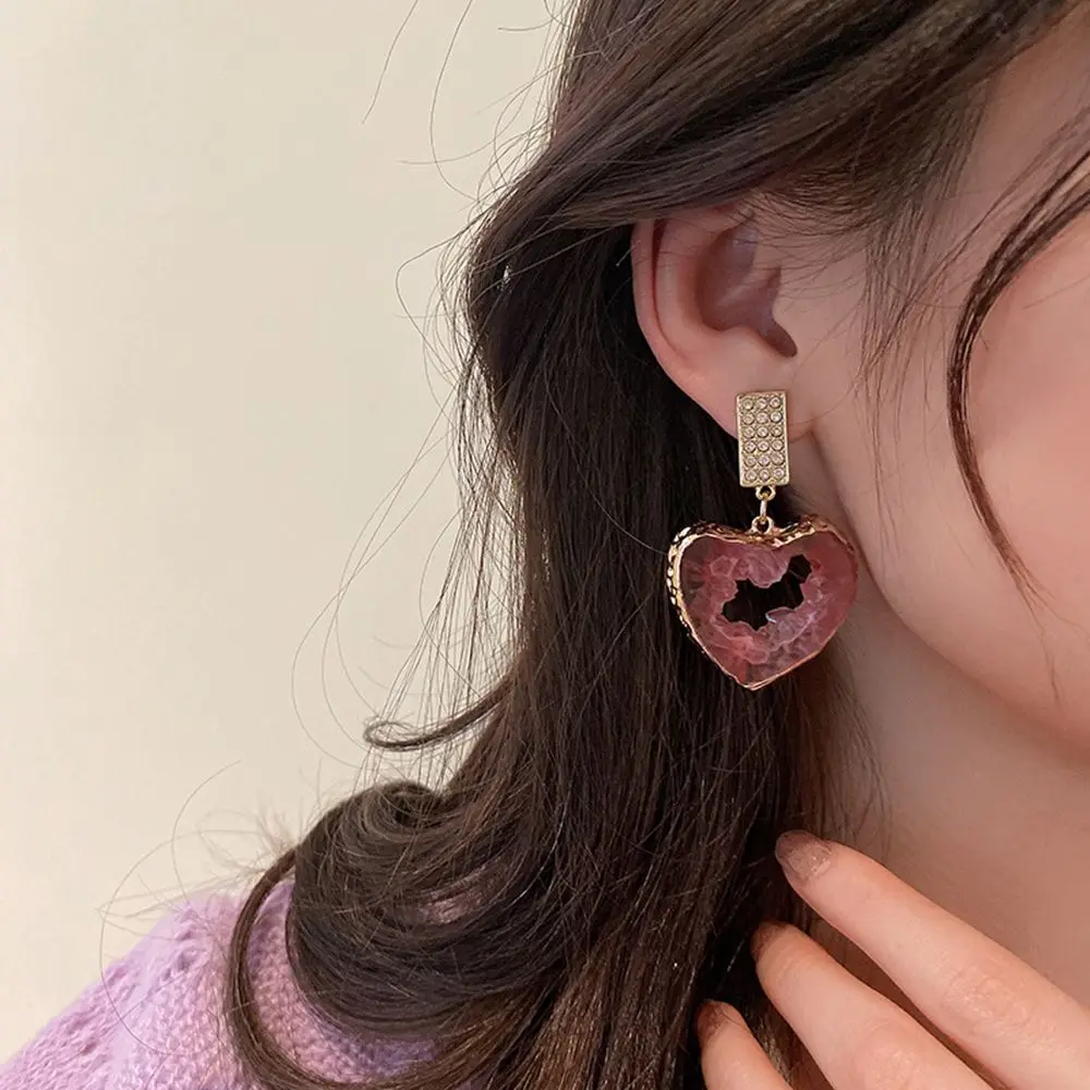

Rhinestone Drop Earrings Heart Shape Resin Stone Earrings Women Dangle Earrings Fashion Jewelry Korean Style Earrings
