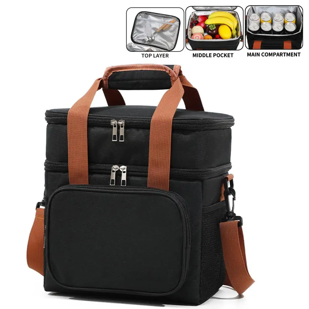 

Portable Insulated Dual Compartment Lunch Bag Cooler Bag with Shoulder Strap Lunch Pail for Work School
