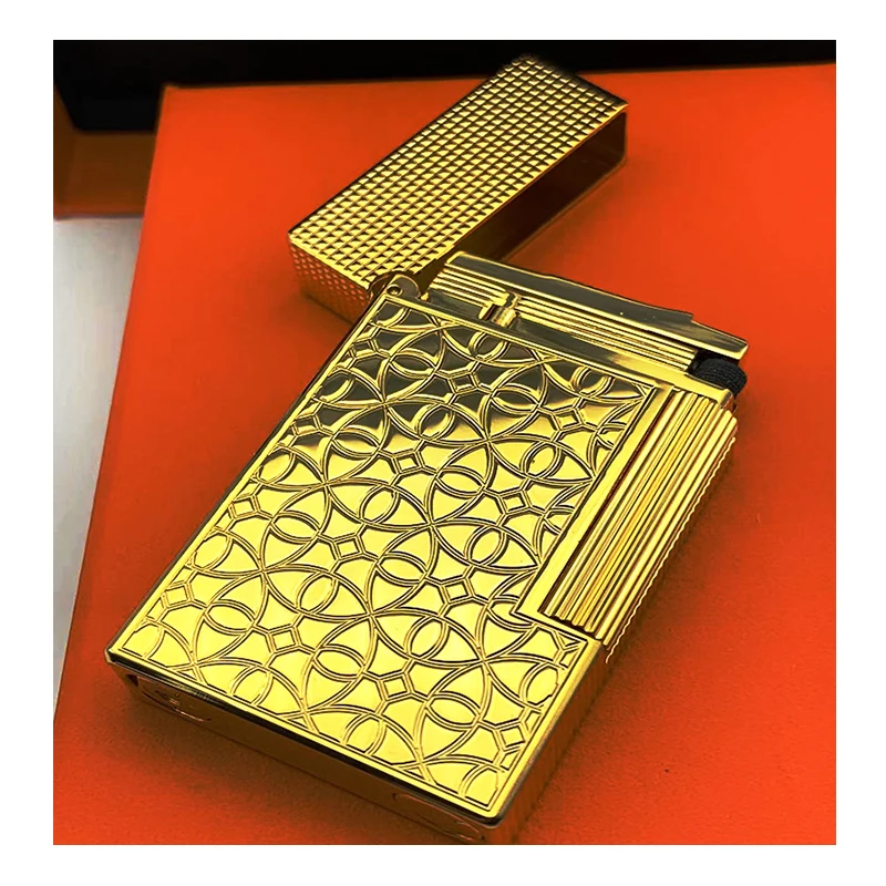 

New Memorial Metal Drawing Vertical Stripes Luxury Tobacco Lighters Ping Sound Natural Lacquer Cigarette Smoking Butane Lighters