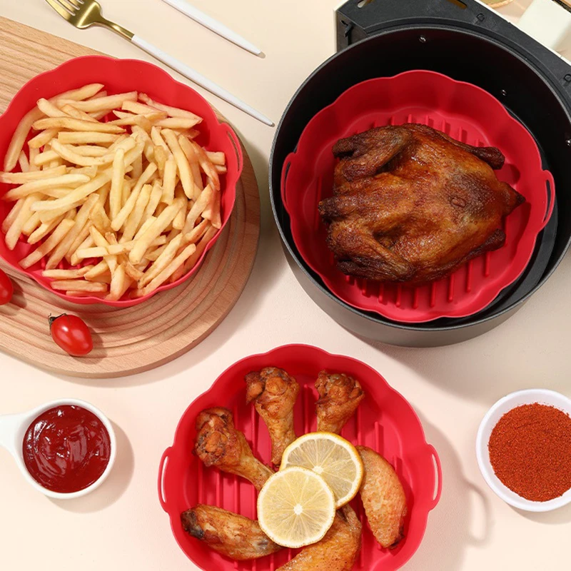 

1PC 6.5inch Air Fryer Silicone Pot Reusable Non-Stick Oven Microwave Grill Pan Tray Baking Basket Tool Accessories